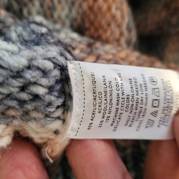 LOFT Womans Space Dye Sweater Wool Blend Cream White Blue Size L - Picture 4 of 7